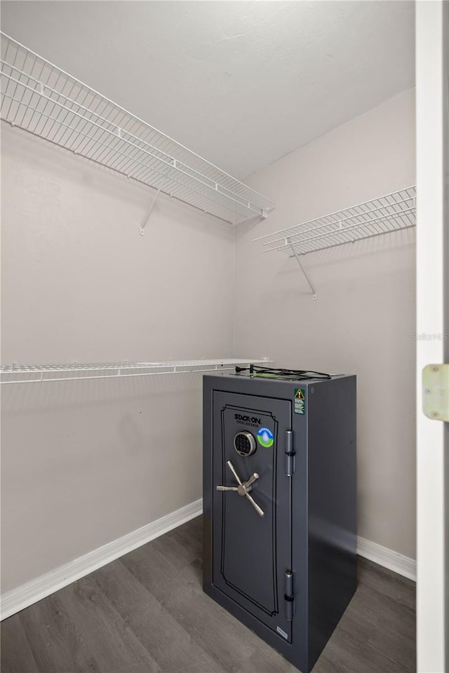 spacious closet with dark hardwood / wood-style flooring