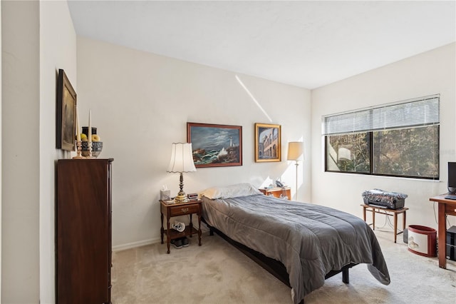 bedroom with light carpet