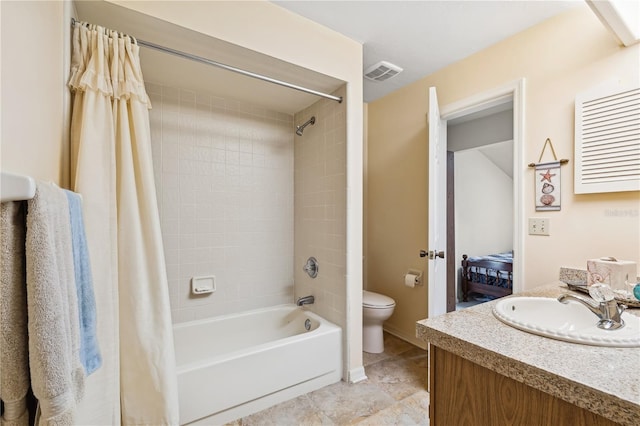 full bathroom featuring vanity, toilet, and shower / bath combo with shower curtain