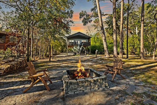 exterior space featuring a fire pit