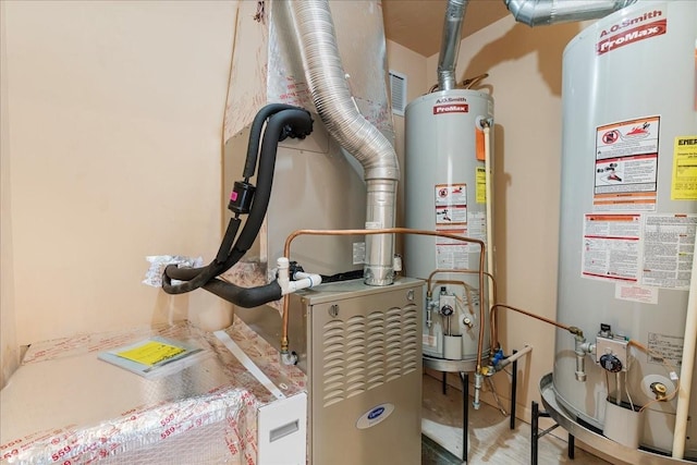 utility room with gas water heater