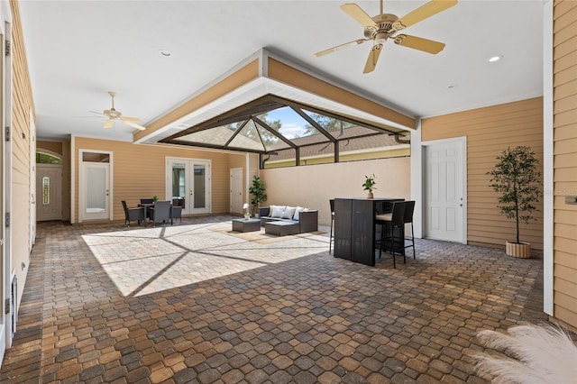 13554 NW 7th Rd, Newberry, FL 32669 - view of patio with ceiling fan, french doors, an outdoor hangout area, and outdoor dining space