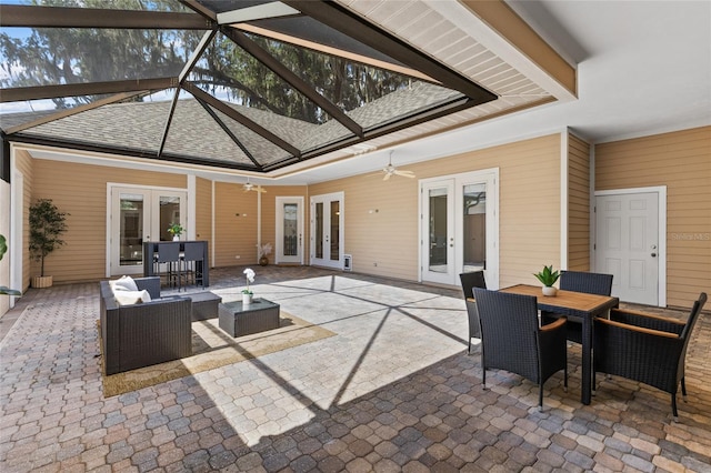13554 NW 7th Rd, Newberry, FL 32669 - view of patio featuring french doors, outdoor dining area, ceiling fan, and outdoor lounge area