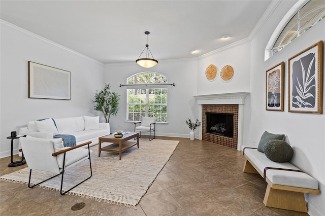 13554 NW 7th Rd, Newberry, FL 32669 - living area with crown molding and a fireplace
