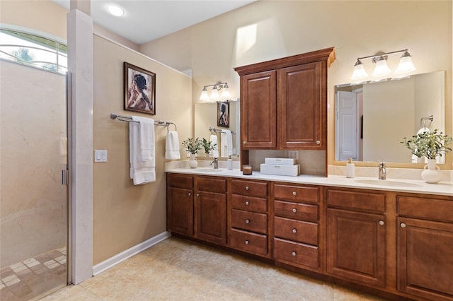 13554 NW 7th Rd, Newberry, FL 32669 - full bath featuring double vanity, a shower with door, and tile patterned floors