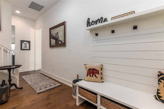 mudroom featuring dark hardwood / wood-style floors