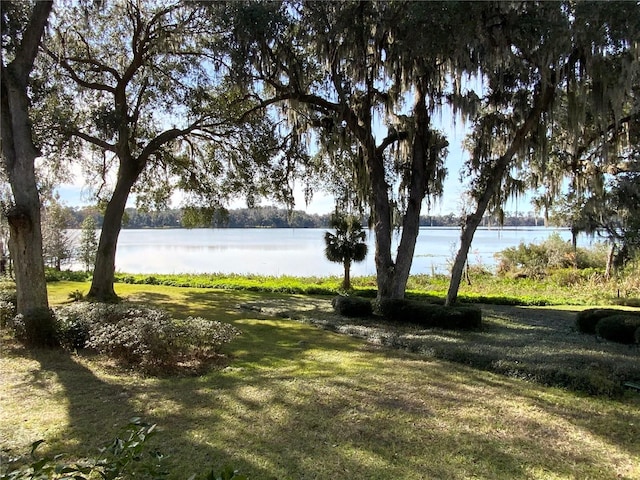 view of yard with a water view