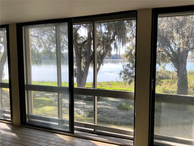 doorway to outside featuring a water view and a wealth of natural light