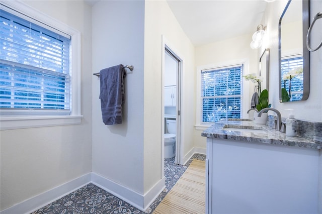 bathroom featuring vanity, toilet, and a wealth of natural light