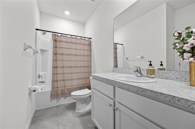 full bathroom with vanity, toilet, and shower / tub combo