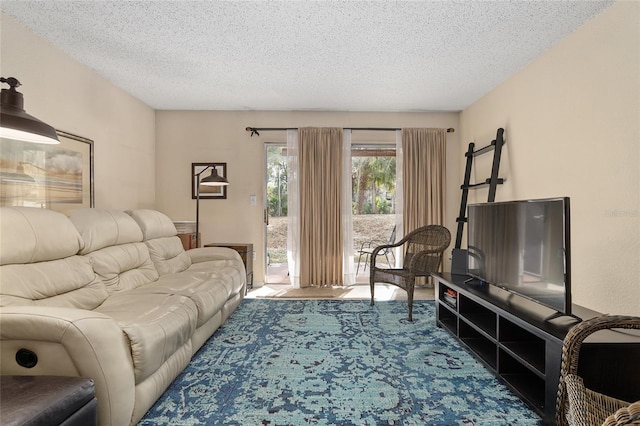 living room with a textured ceiling