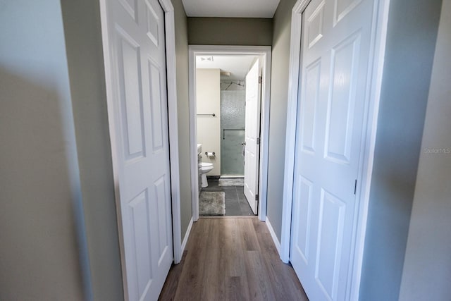 hallway with hardwood / wood-style floors