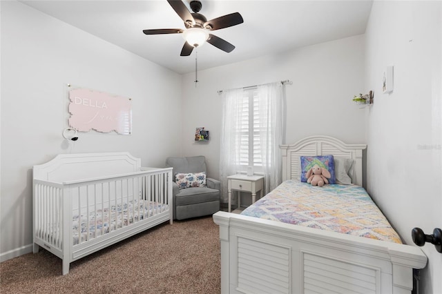 bedroom with carpet flooring and ceiling fan