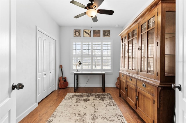 interior space featuring ceiling fan and light hardwood / wood-style flooring