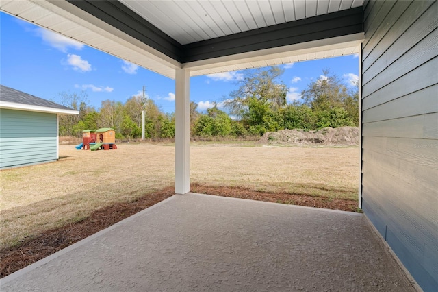 view of patio / terrace featuring a playground