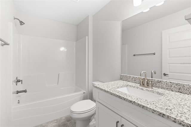 full bathroom featuring vanity, toilet, and shower / washtub combination