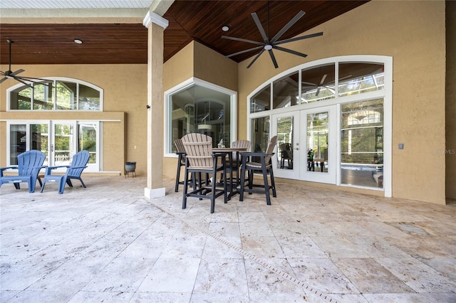 view of patio / terrace with french doors and ceiling fan