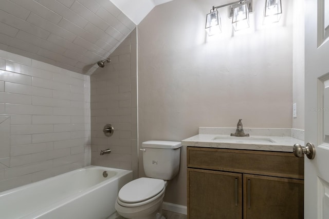 11828 NW 15th Rd, Gainesville, FL 32606 - bathroom featuring toilet, vanity, shower / bathing tub combination, and vaulted ceiling