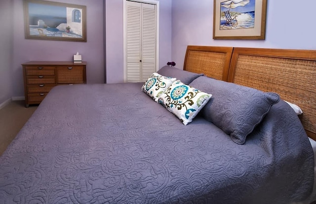 bedroom featuring carpet flooring and a closet