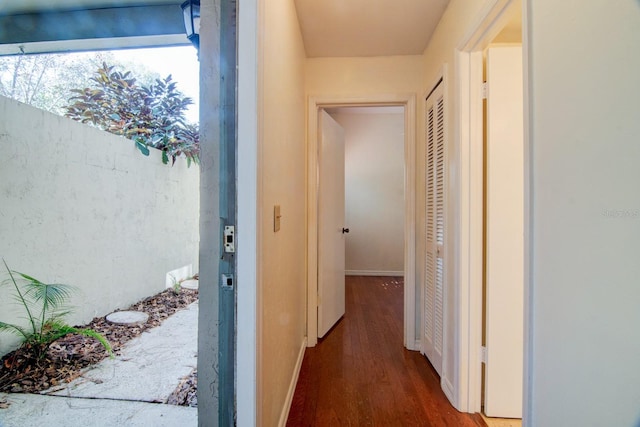 hall with dark wood-type flooring