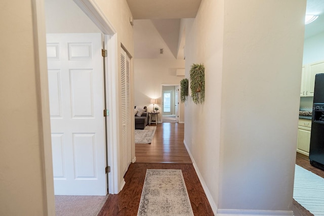 hall featuring dark wood-type flooring