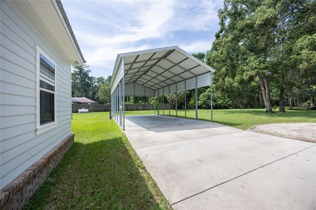 exterior space featuring a carport and a lawn