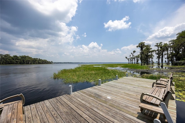 view of dock with a water view