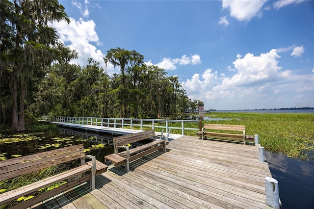 view of dock with a water view