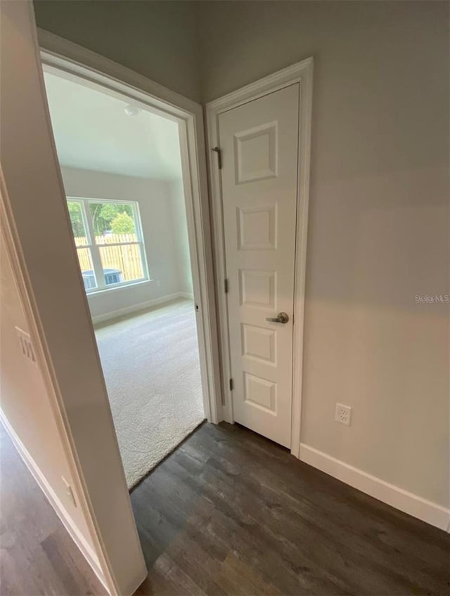 hall with dark hardwood / wood-style flooring