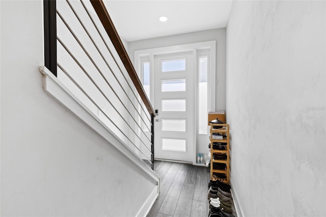 foyer entrance featuring a healthy amount of sunlight and wood-type flooring