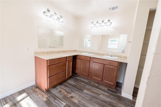 bathroom featuring vanity and wood-type flooring