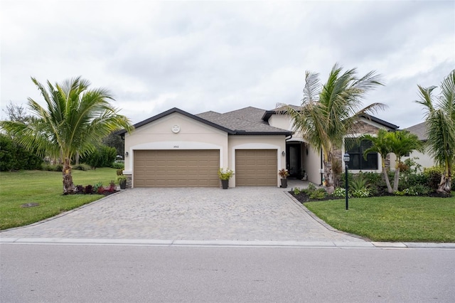 view of front of home with a garage and a front yard