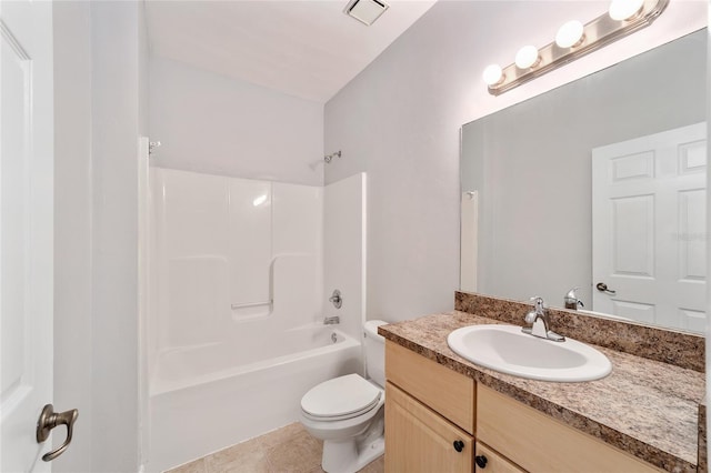 full bathroom with tile patterned flooring, vanity, toilet, and tub / shower combination