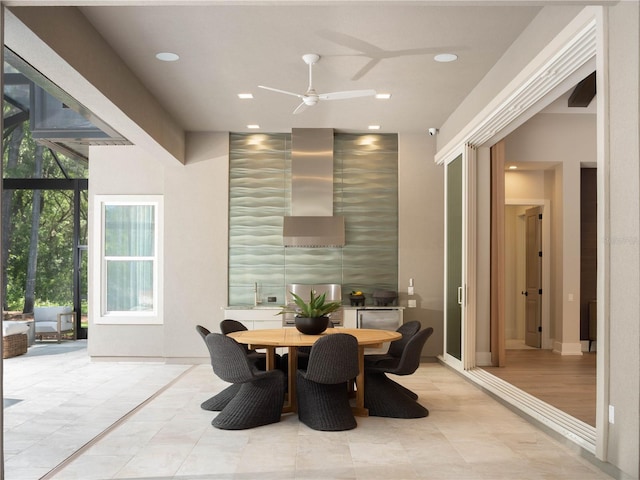 dining area featuring ceiling fan