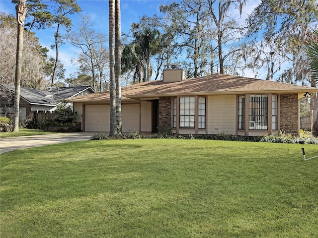 ranch-style house with a garage and a front yard