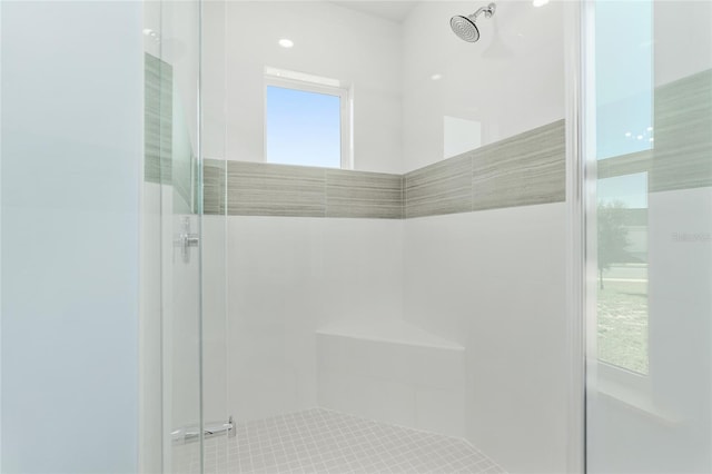 bathroom with a shower stall