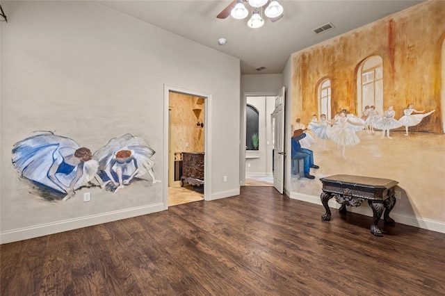 interior space featuring ceiling fan and hardwood / wood-style flooring