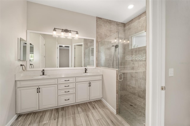 bathroom with vanity and walk in shower