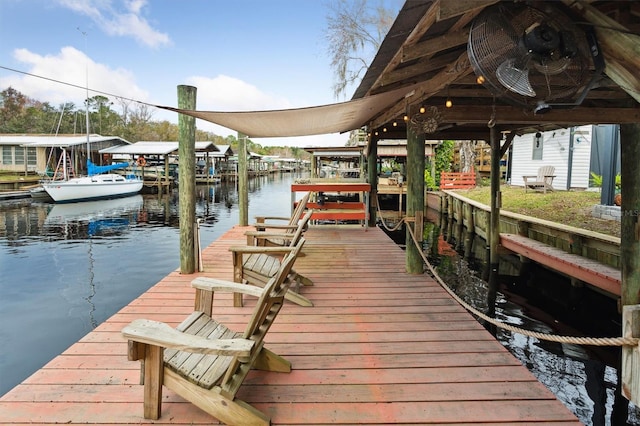 dock area with a water view