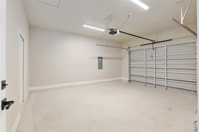 garage featuring a garage door opener and electric panel