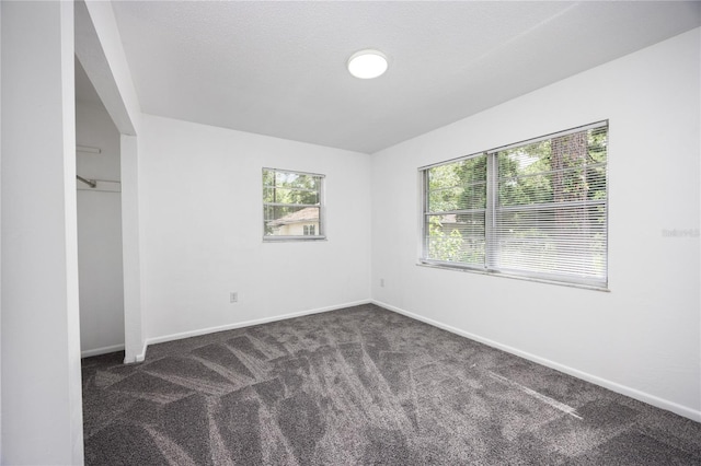 interior space featuring a healthy amount of sunlight and dark carpet