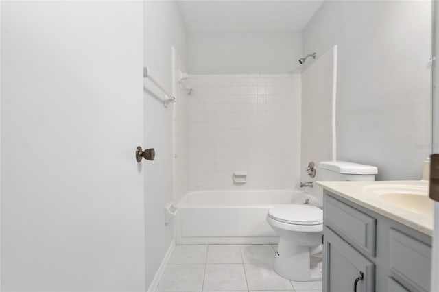 full bathroom with toilet, vanity, baseboards, shower / bathing tub combination, and tile patterned floors