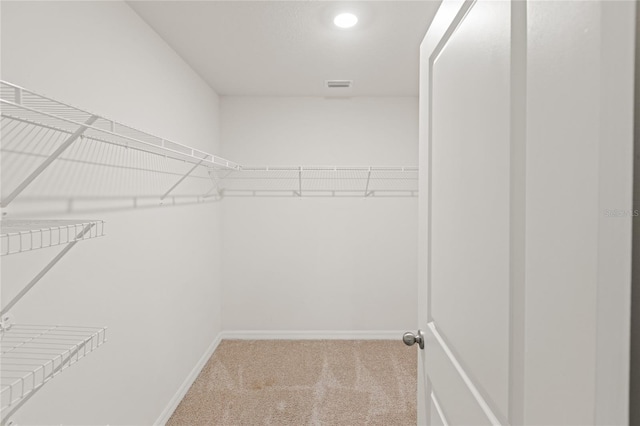 spacious closet with light colored carpet