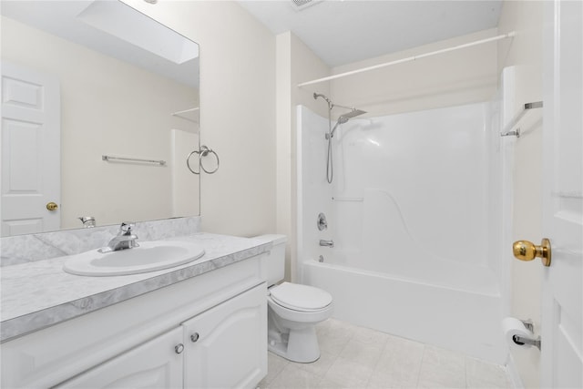 full bathroom with bathtub / shower combination, vanity, and toilet