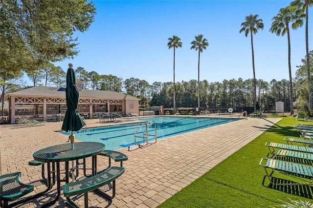 view of pool featuring a gazebo and a patio area