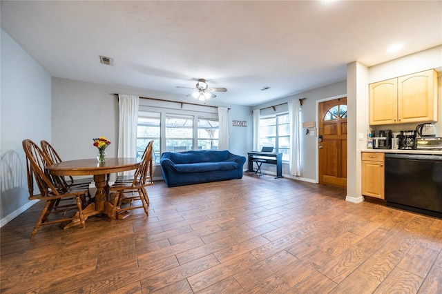 interior space with hardwood / wood-style flooring and ceiling fan