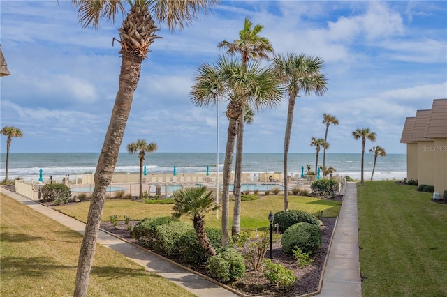 property view of water featuring a beach view