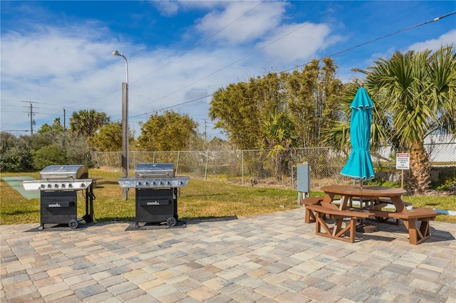 view of patio with a grill