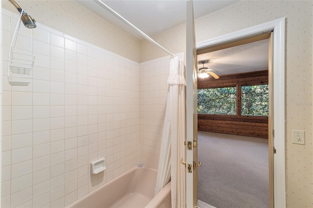 bathroom with shower / tub combo with curtain