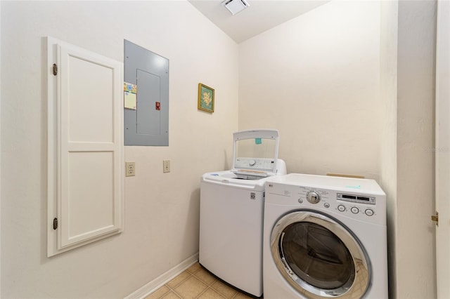 washroom featuring electric panel and washing machine and dryer